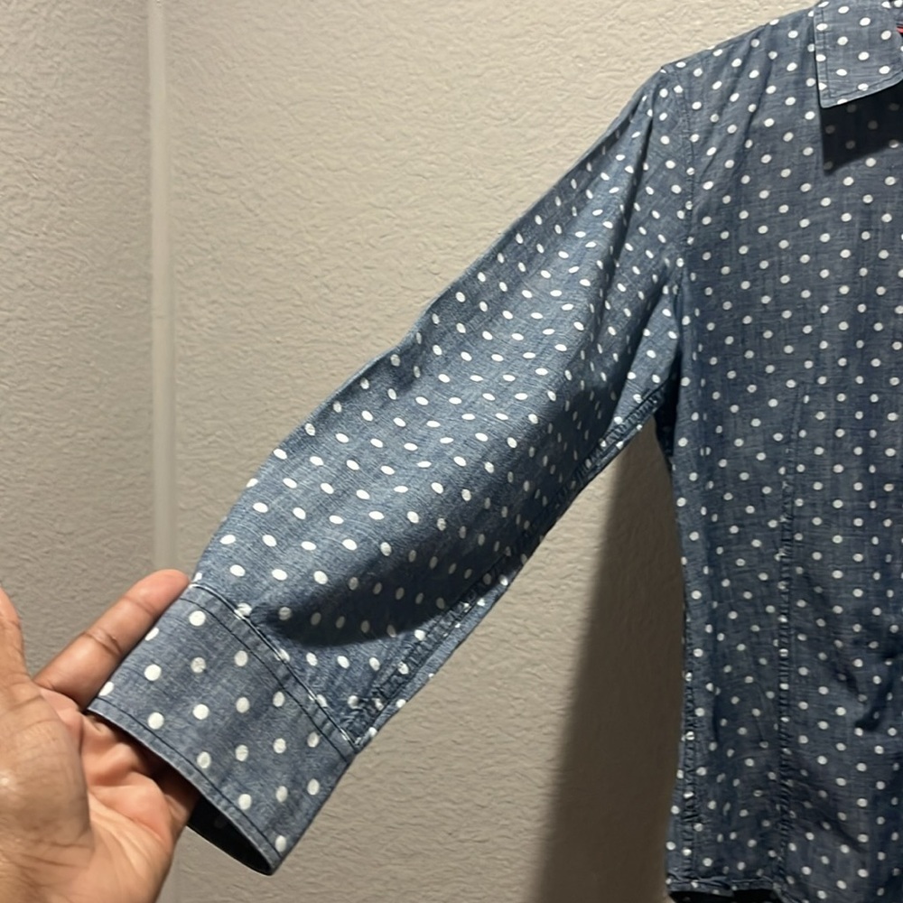 Talbots Chambray Polka Dot Size 8 Button Front Sh… - image 5